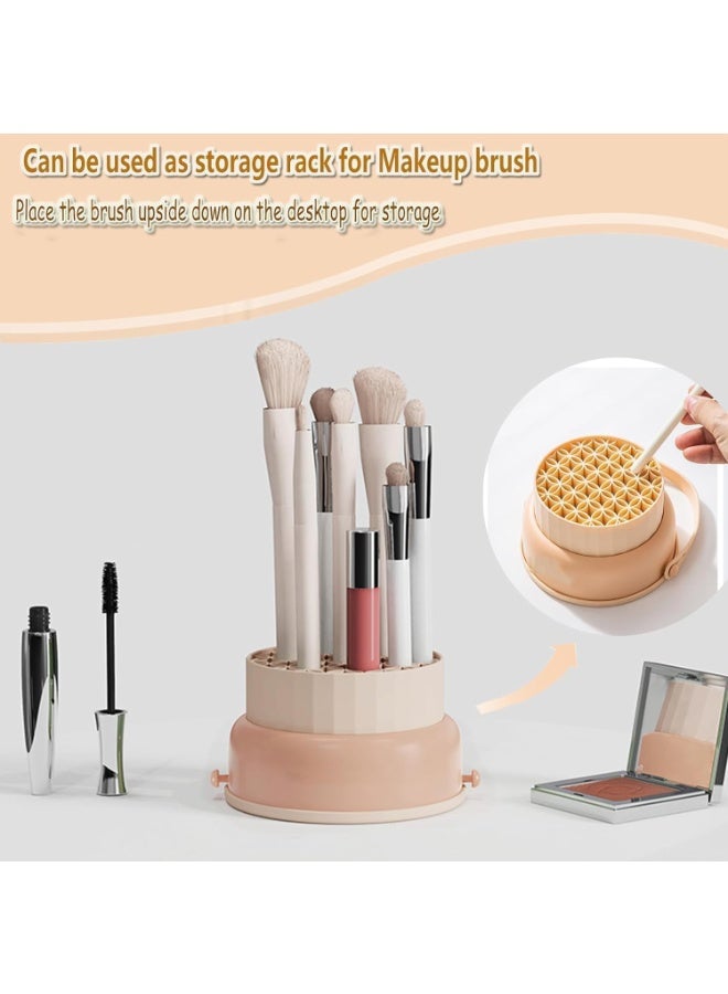 ChicAbode Makeup Brush Cleaner Mat 3 in 1 Silicone Makeup Brush Cleaner Bowl with Brush Drying Holder Cosmetic Brushes Cleaning Tool Organizer for Storage & Air Dry (Khaki) - Image 3